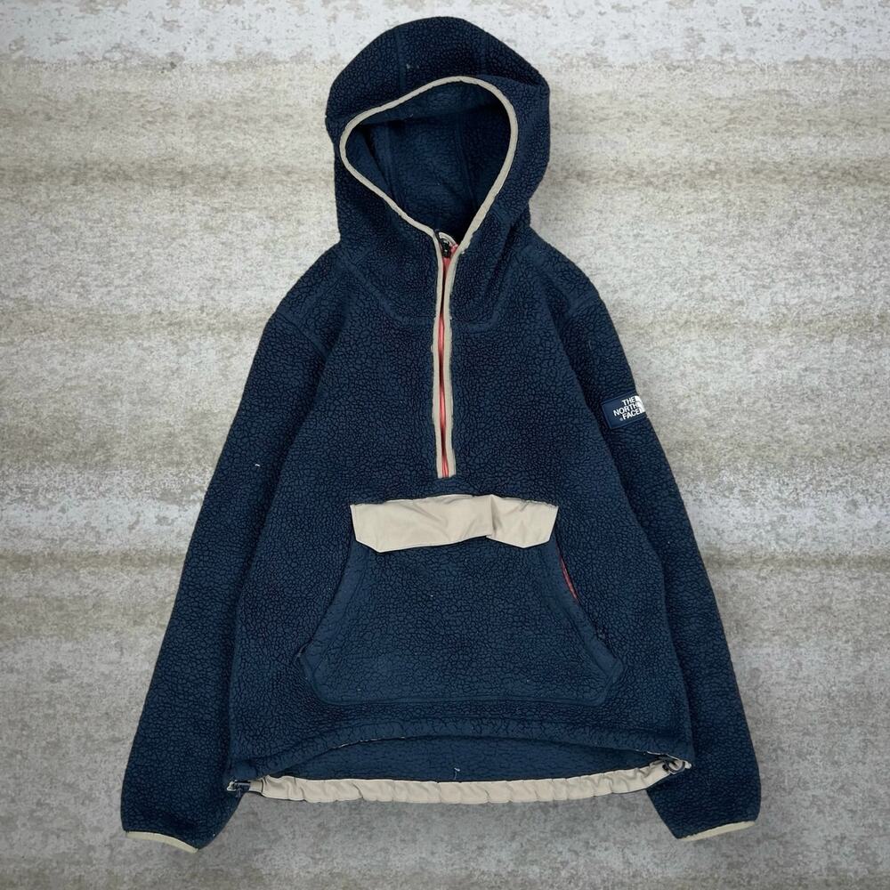Vintage Y2K The North Face Sherpa Jacket Womens M Navy Blue Grey Half Zip